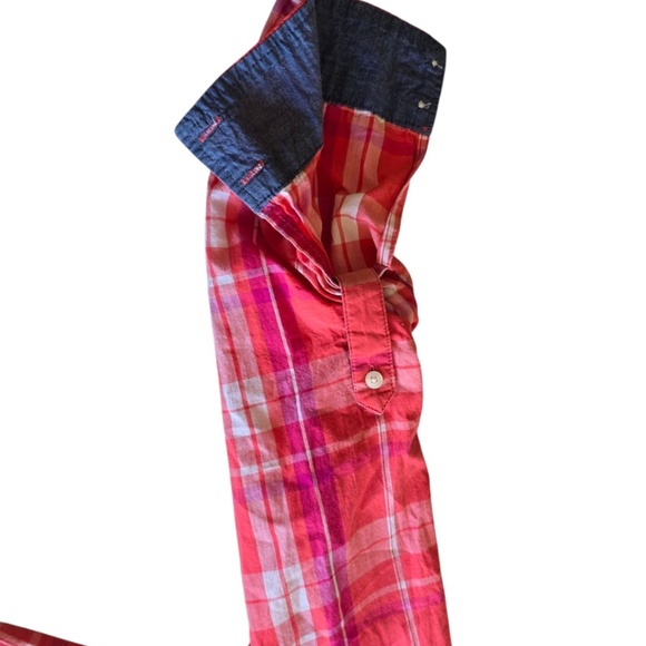 Tommy Hilfiger Shirt Womens Large Orange Magenta Button Up Plaid Western - Picture 3 of 5